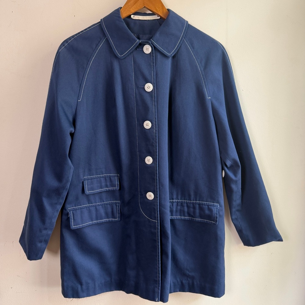 Mackintosh Vintage All-Weather Contrast Stitch Rain Coat Navy Blue Medium Good
